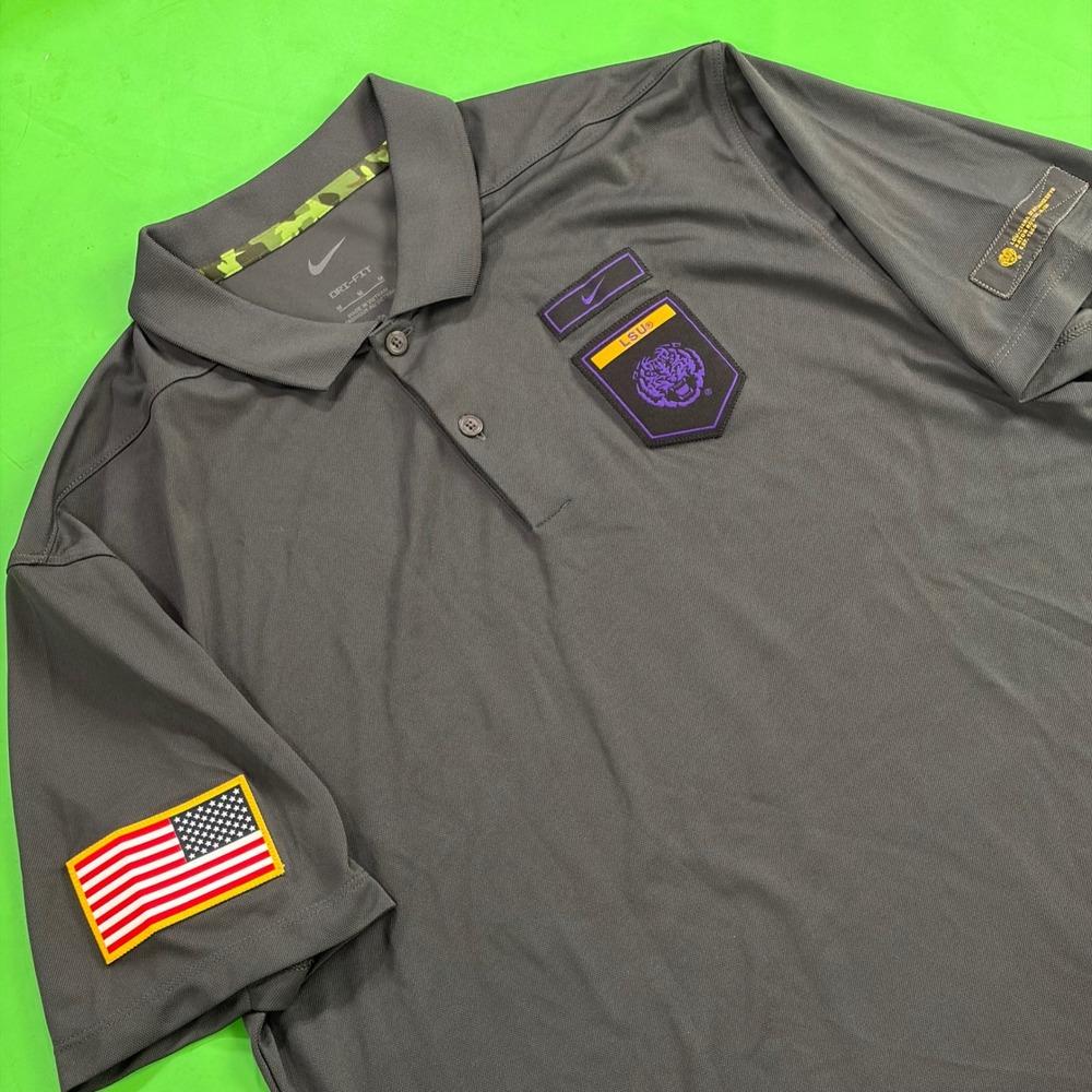 LSU Tigers Nike Military Appreciation Dri-FIT Polo Mens M Gray NCAA Golf Shirt